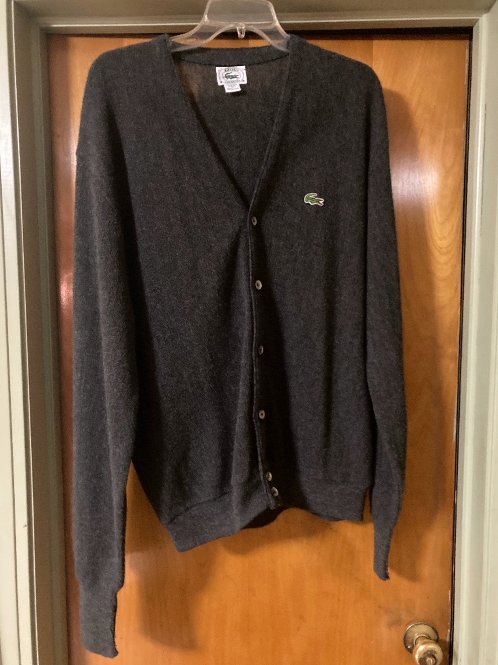 Vintage Made in USA Dark Gray Izod Lacoste Button Down Cardigan Size Large